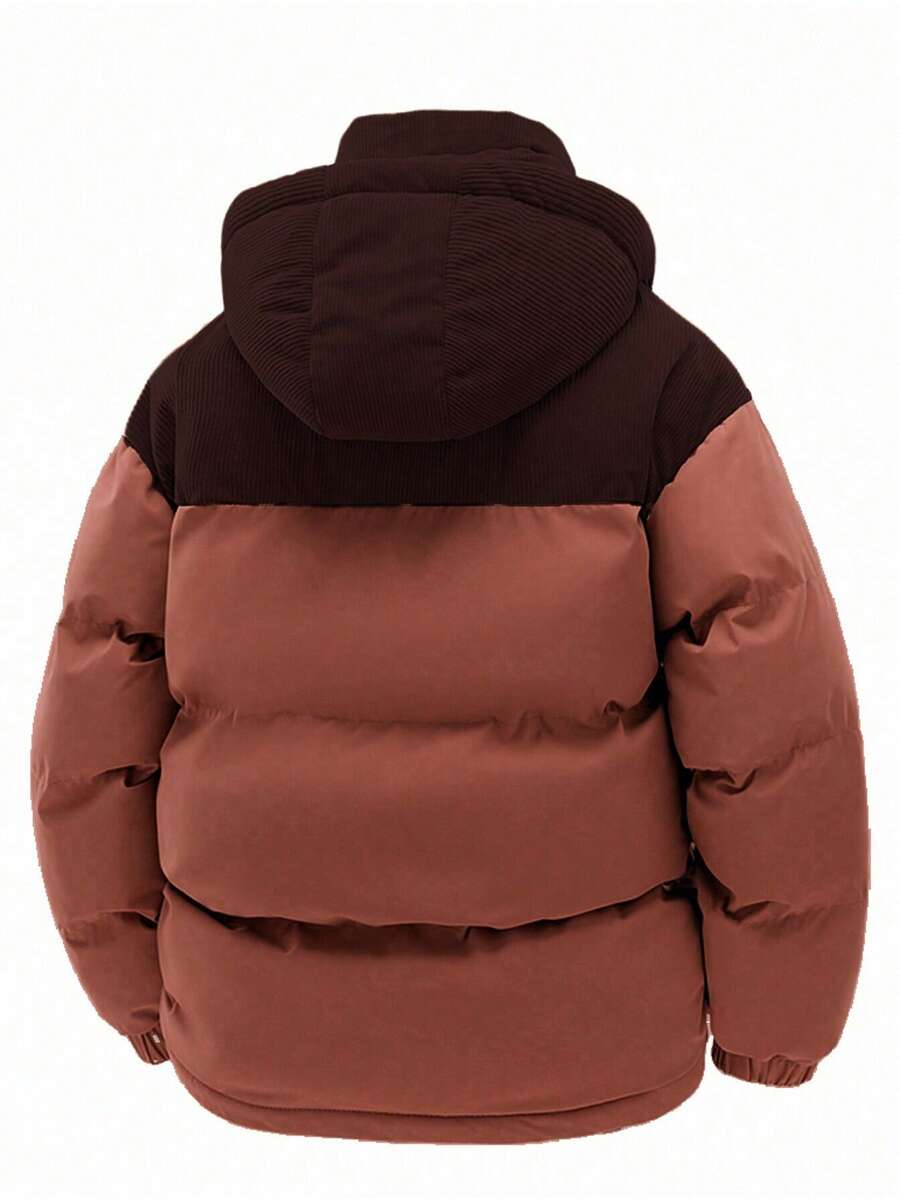Men's Autumn/Winter Color Block Thickened Warm Hooded Padded Coat