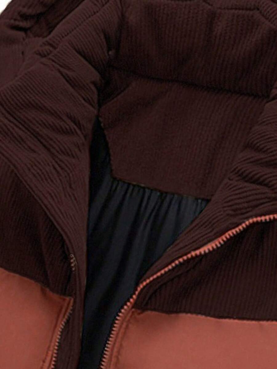 Men's Autumn/Winter Color Block Thickened Warm Hooded Padded Coat