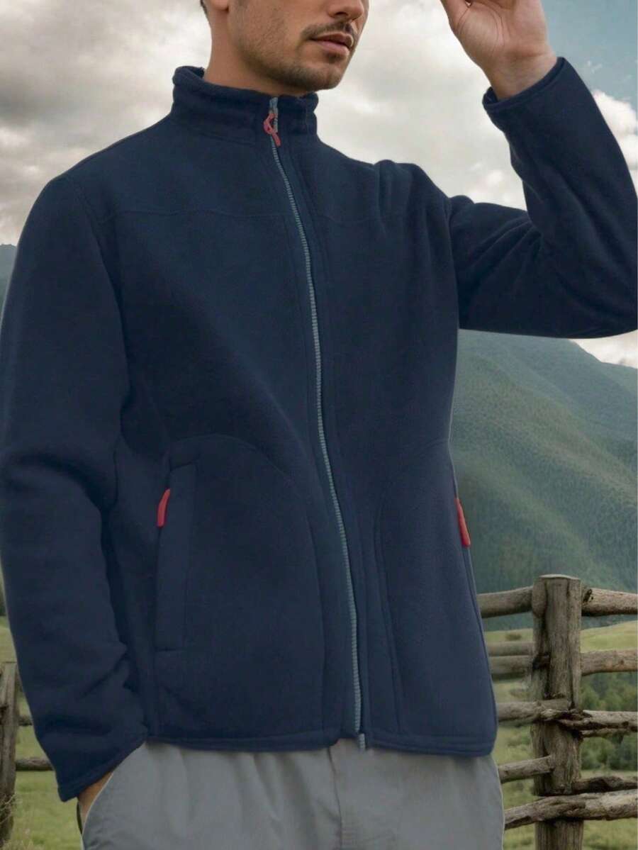 Men's Polar Fleece Outdoor Jacket, Lightweight Soft Winter Thermal Coat, Windproof Zip Up Outerwear With Pockets For Cold Weather Activities, Warm & Functional Design For Daily Wear The Perfect Birthday Gift For Your Husband Or Boyfriend.