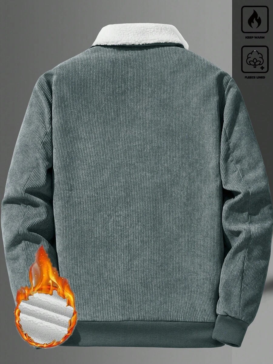 Manfinity Homme Men's Corduroy Thickened -Padded Coat For Autumn & Winter Men Winter Jacket Blue Corduroy Jacket Fleece Jacket Men Men Corduroy Jacket Men Thermal Lined Corduroy Jacket