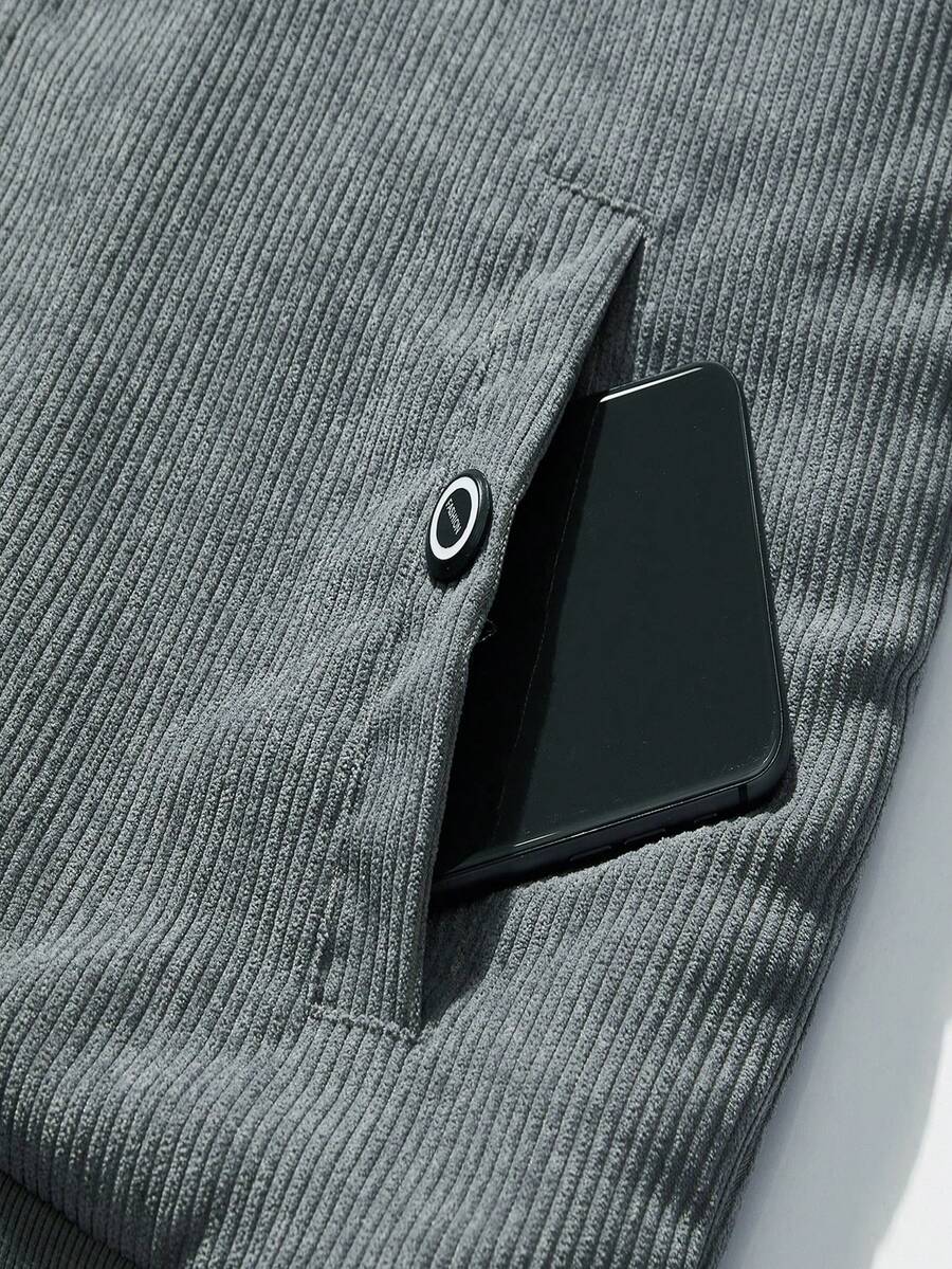 Manfinity Homme Men's Corduroy Thickened -Padded Coat For Autumn & Winter Men Winter Jacket Blue Corduroy Jacket Fleece Jacket Men Men Corduroy Jacket Men Thermal Lined Corduroy Jacket