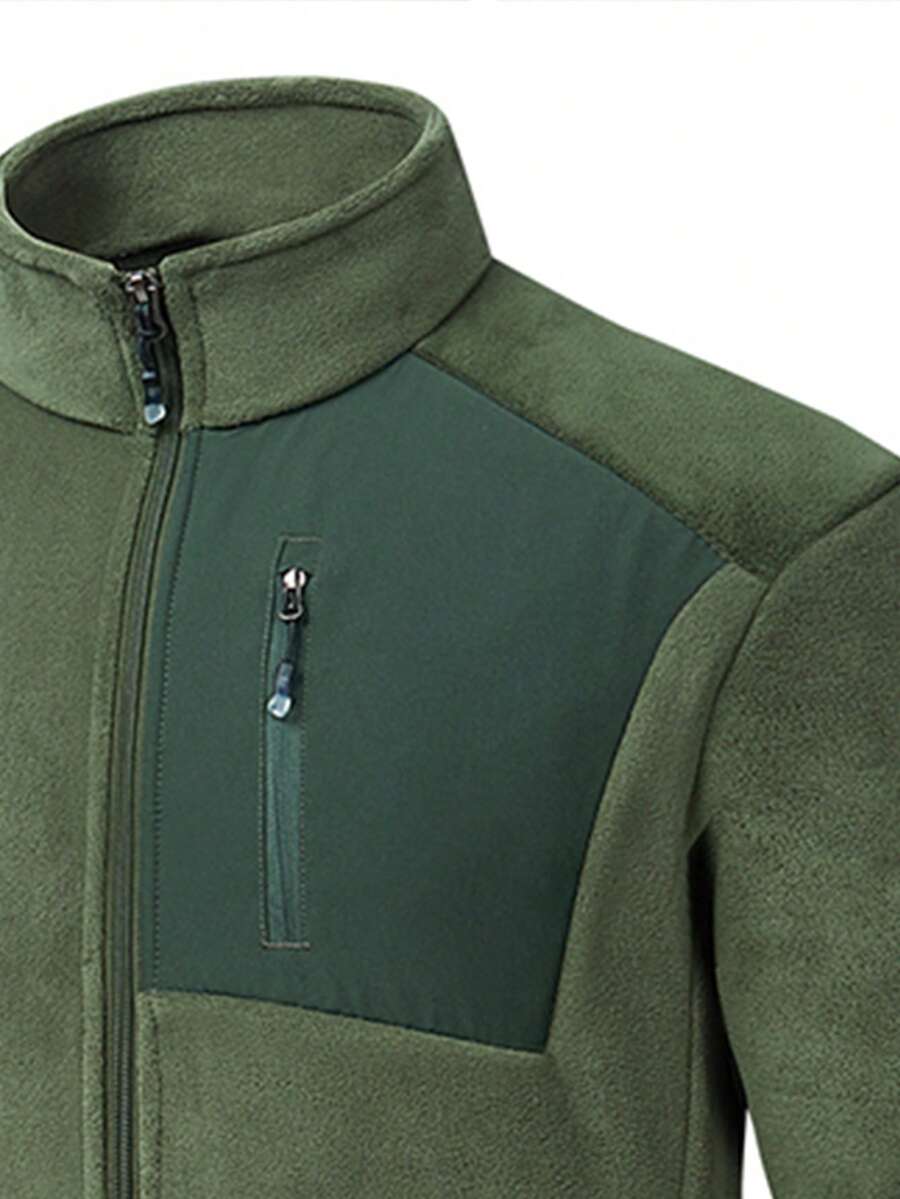 Men's Winter Fleece Jacket With Pockets, Cold Weather Coat For Outdoor, Travel, Running, And Daily