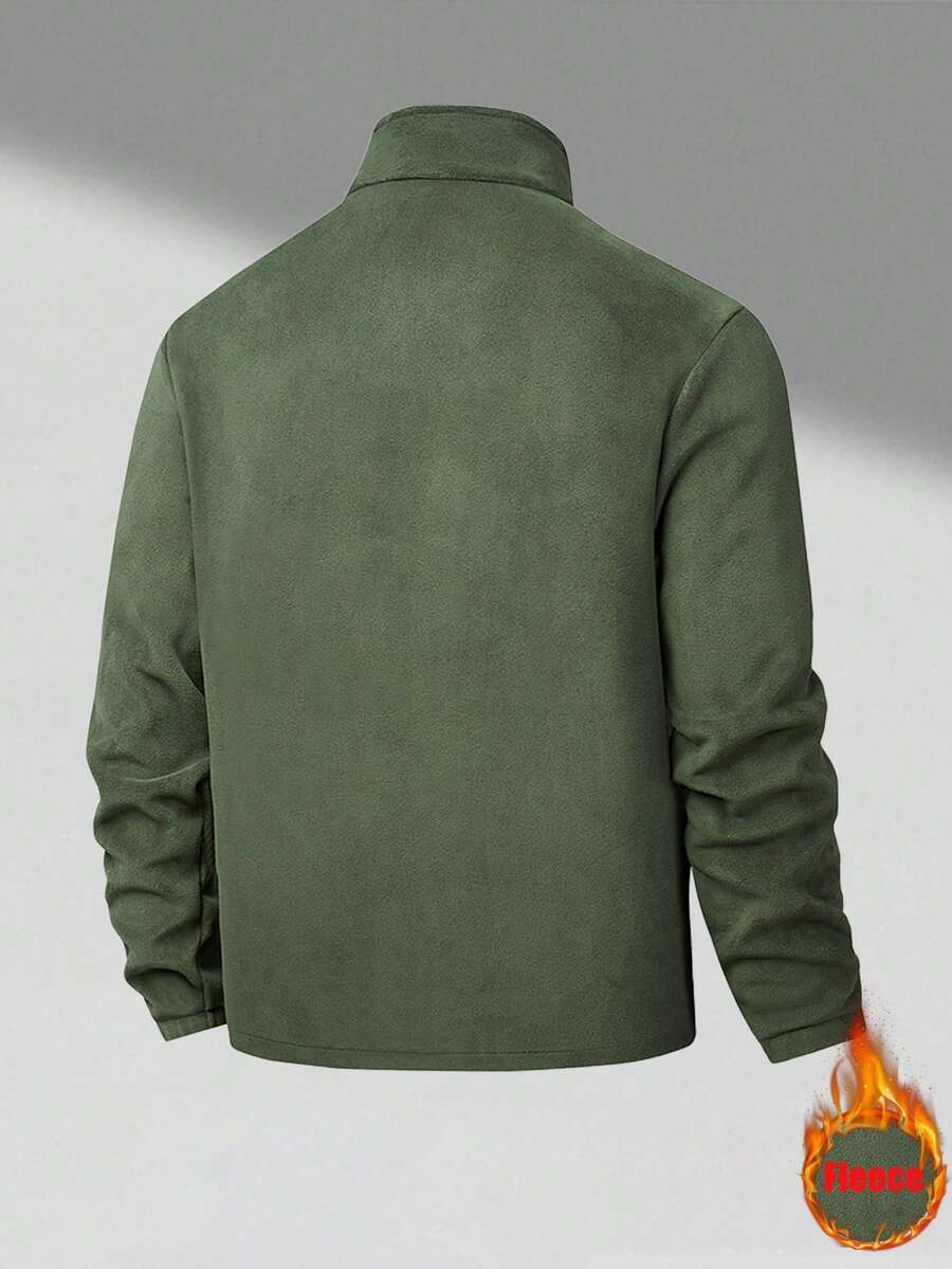 Men's Winter Fleece Jacket With Pockets, Cold Weather Coat For Outdoor, Travel, Running, And Daily