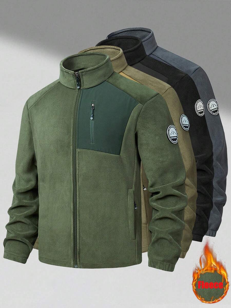 Men's Winter Fleece Jacket With Pockets, Cold Weather Coat For Outdoor, Travel, Running, And Daily