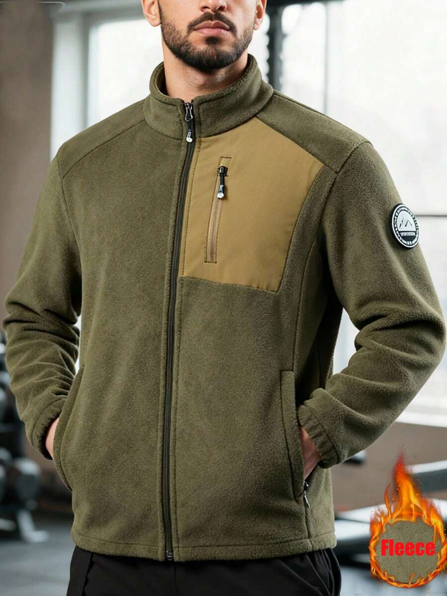 Men's Winter Fleece Jacket With Pockets, Cold Weather Coat For Outdoor, Travel, Running, And Daily