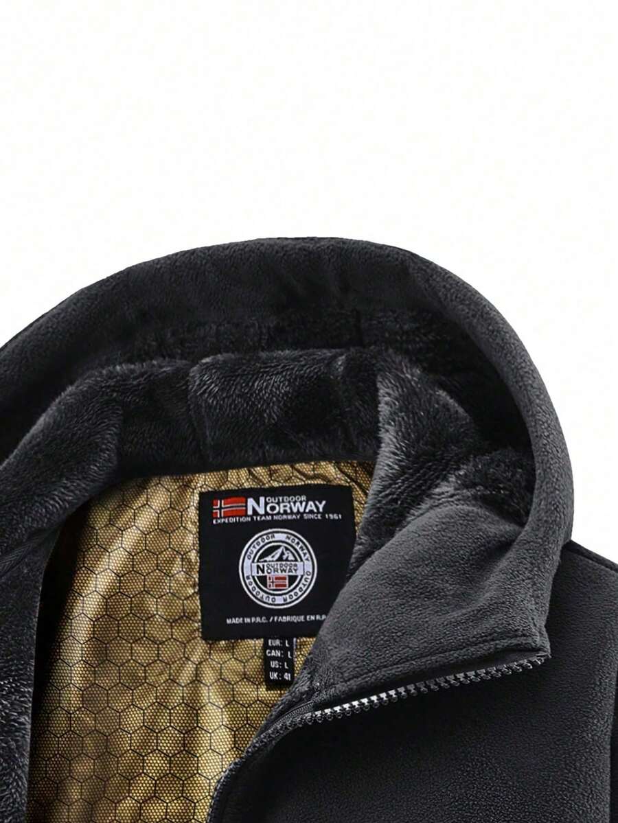 Men's Thermal Lined Sports Jacket, Vintage Fashion Casual Thick Outerwear For Autumn/Winter