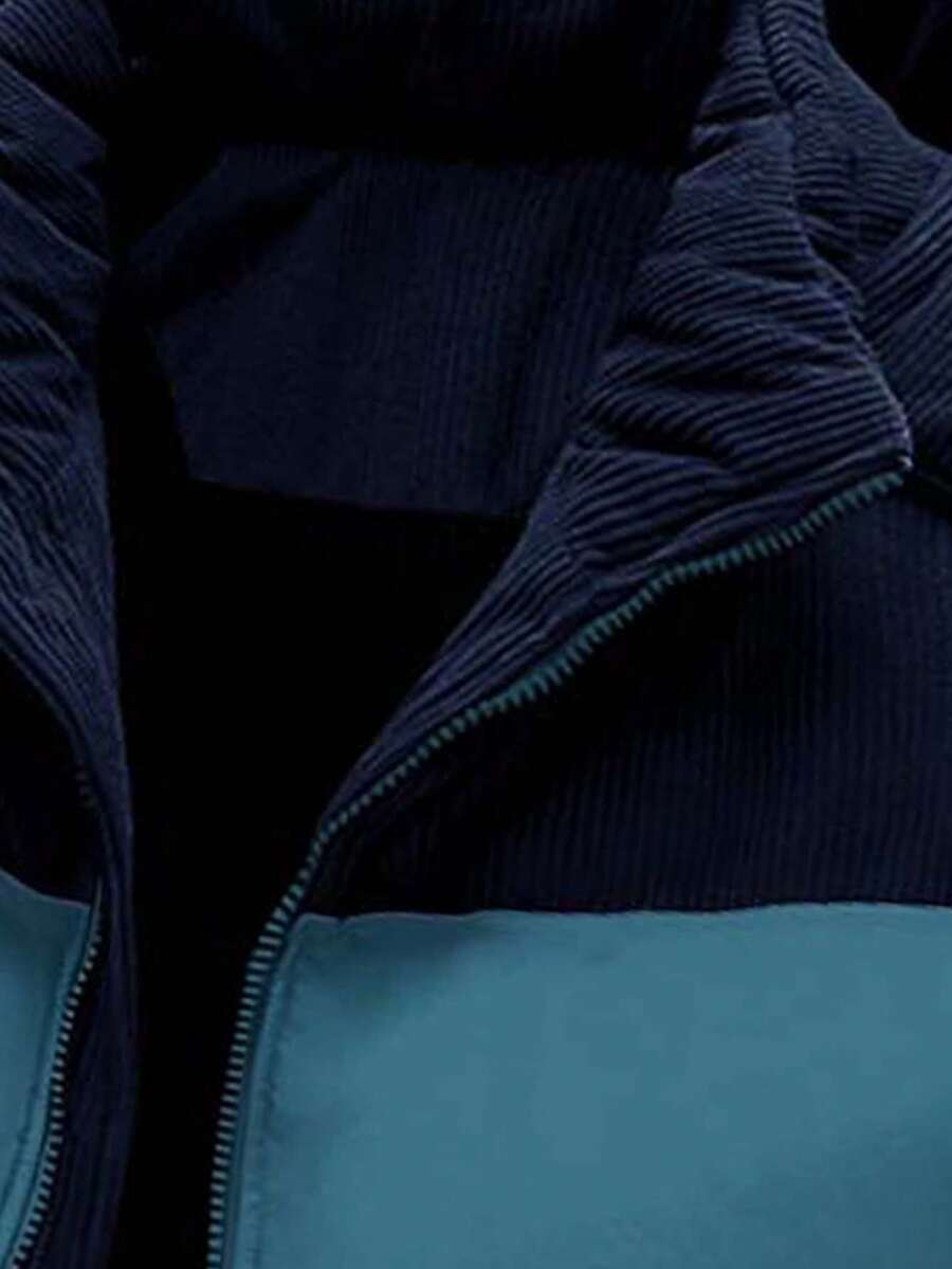 Men's Autumn/Winter Color Block Thickened Warm Hooded Padded Coat