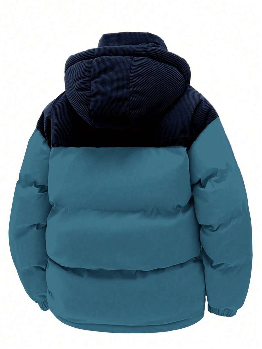 Men's Autumn/Winter Color Block Thickened Warm Hooded Padded Coat