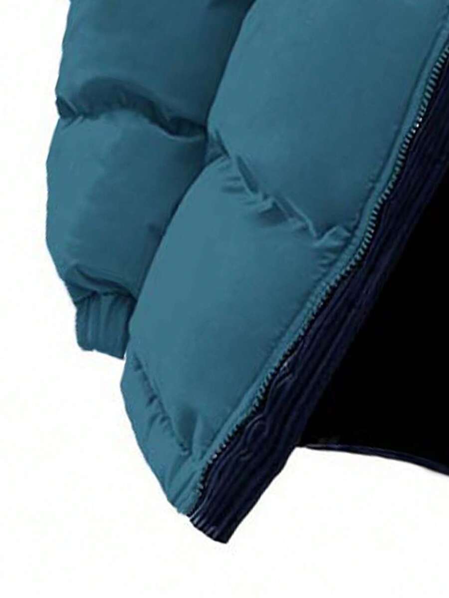 Men's Autumn/Winter Color Block Thickened Warm Hooded Padded Coat