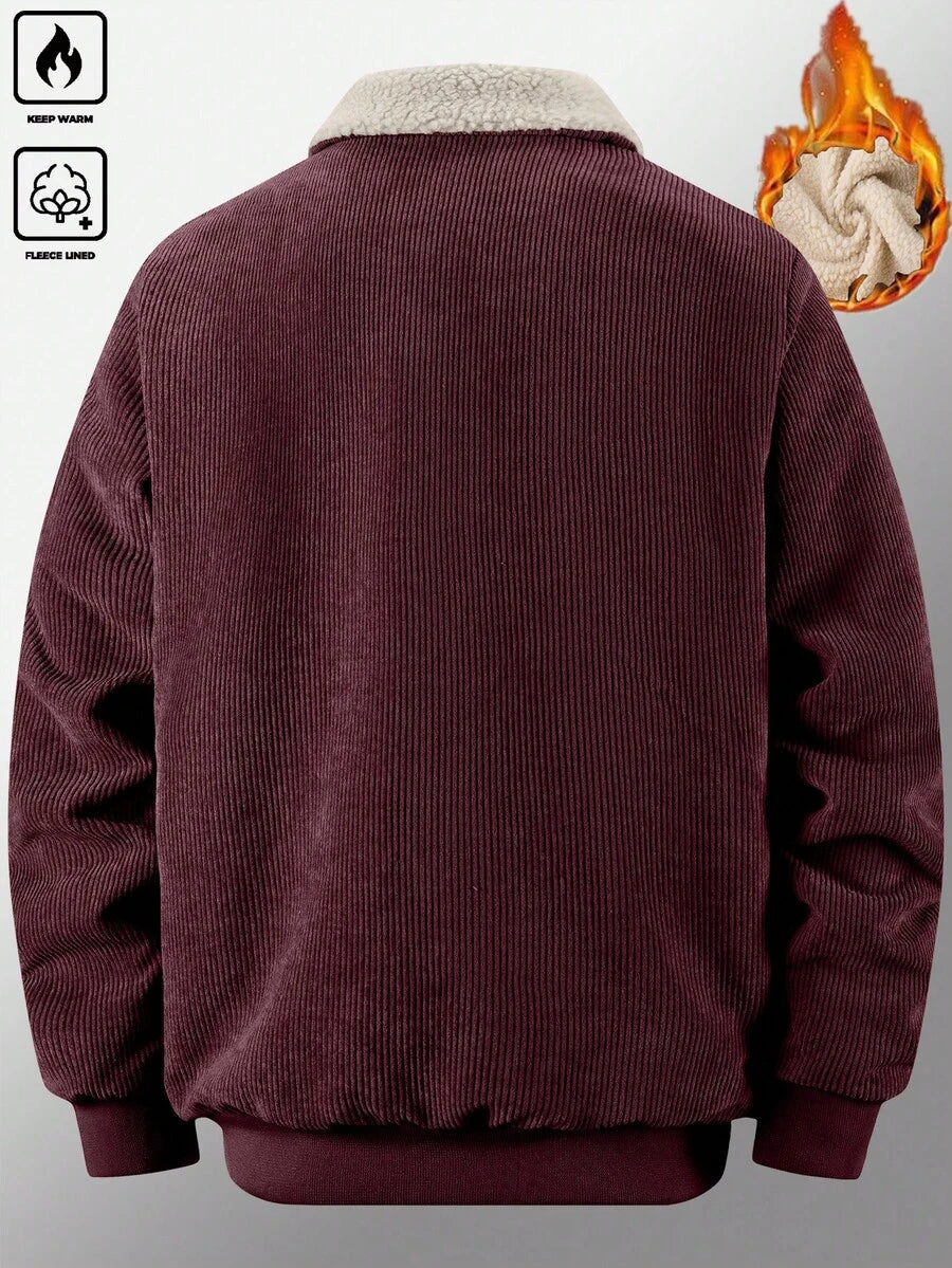 Manfinity Homme Men's Corduroy Thickened -Padded Coat For Autumn & Winter Men Winter Jacket Blue Corduroy Jacket Fleece Jacket Men Men Corduroy Jacket Men Thermal Lined Corduroy Jacket