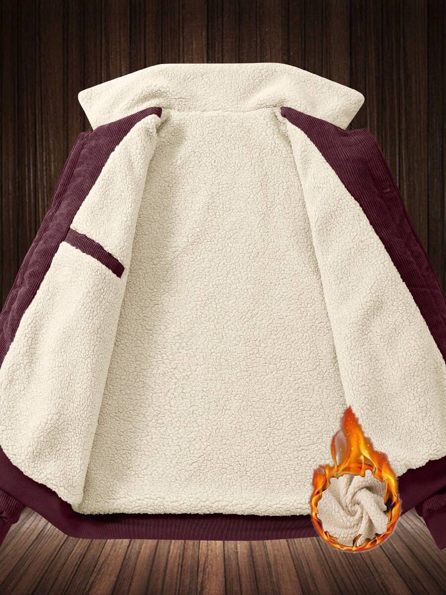 Manfinity Homme Men's Corduroy Thickened -Padded Coat For Autumn & Winter Men Winter Jacket Blue Corduroy Jacket Fleece Jacket Men Men Corduroy Jacket Men Thermal Lined Corduroy Jacket