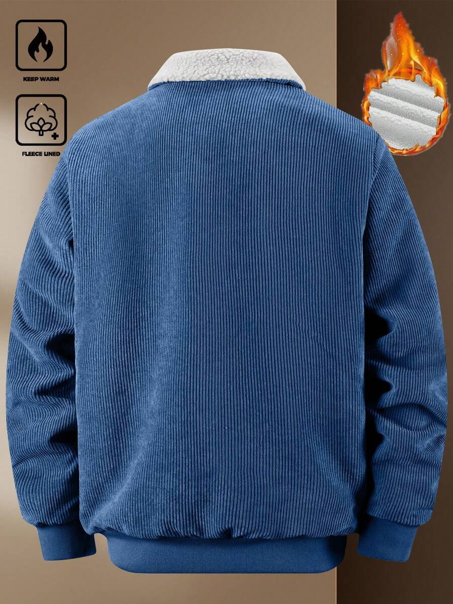 Manfinity Homme Men's Corduroy Thickened -Padded Coat For Autumn & Winter Men Winter Jacket Blue Corduroy Jacket Fleece Jacket Men Men Corduroy Jacket Men Thermal Lined Corduroy Jacket