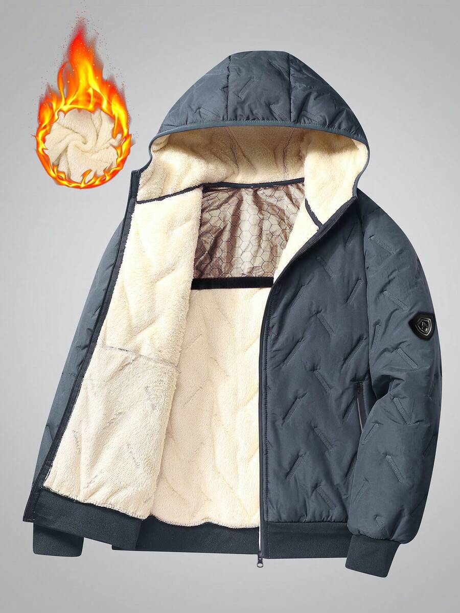 Manfinity Homme Men's Solid Color Casual Hooded Long Sleeve Fleece Jacket Winter Jacket Men Winter Jacket Cold Weather Clothes Men Mens Outerwear