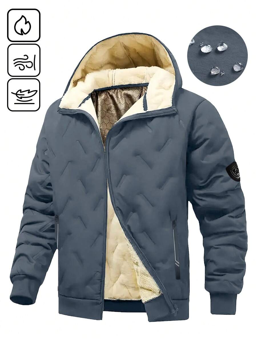 Manfinity Homme Men's Solid Color Casual Hooded Long Sleeve Fleece Jacket Winter Jacket Men Winter Jacket Cold Weather Clothes Men Mens Outerwear