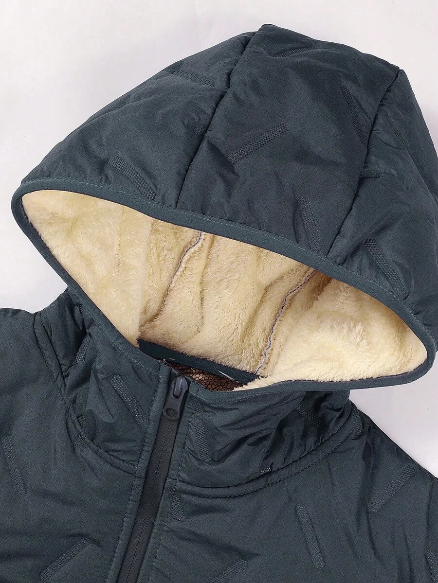 Manfinity Homme Men's Solid Color Casual Hooded Long Sleeve Fleece Jacket Winter Jacket Men Winter Jacket Cold Weather Clothes Men Mens Outerwear