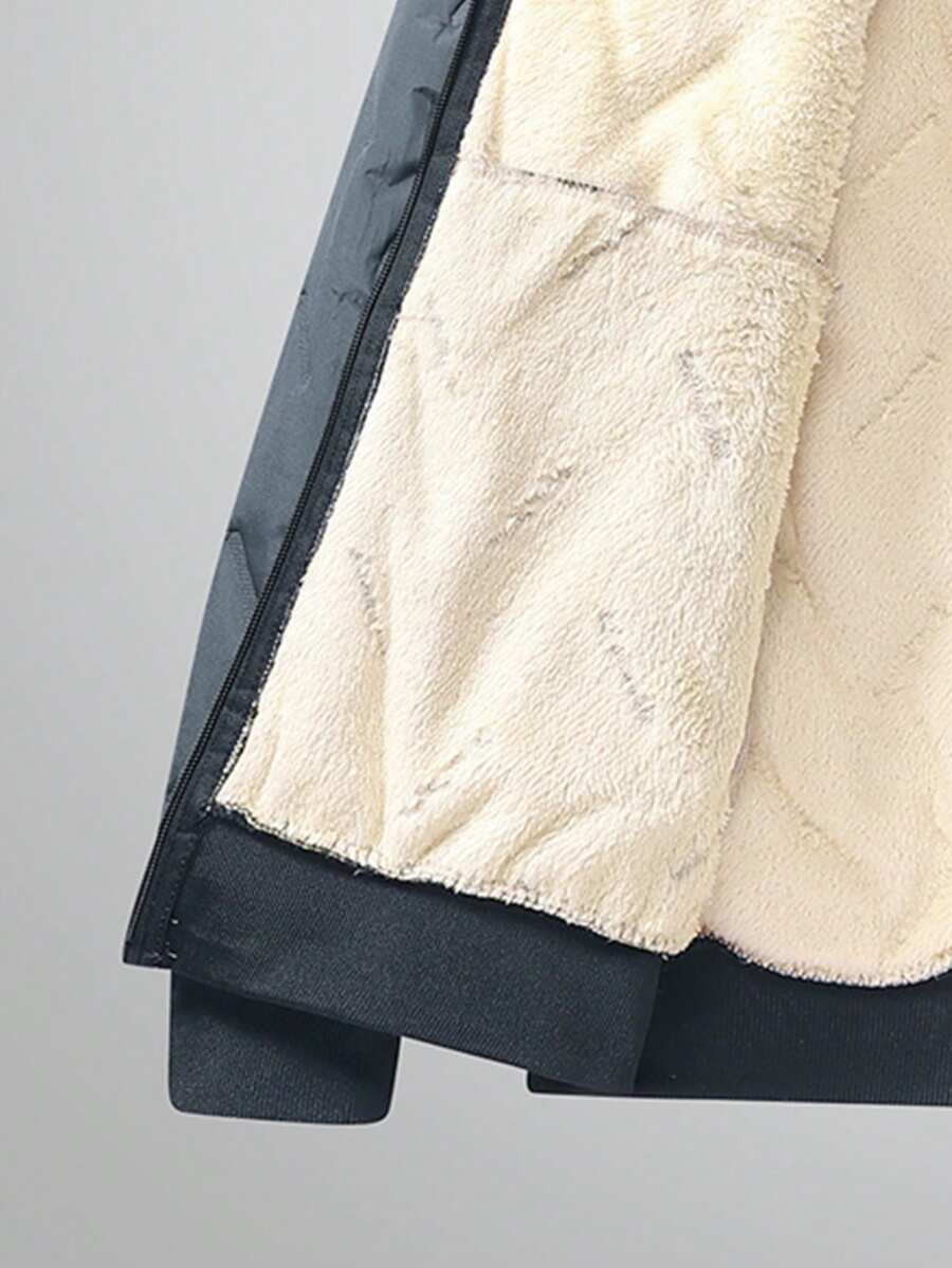 Manfinity Homme Men's Solid Color Casual Hooded Long Sleeve Fleece Jacket Winter Jacket Men Winter Jacket Cold Weather Clothes Men Mens Outerwear