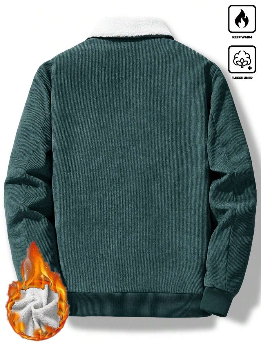 Manfinity Homme Men's Corduroy Thickened -Padded Coat For Autumn & Winter Men Winter Jacket Blue Corduroy Jacket Fleece Jacket Men Men Corduroy Jacket Men Thermal Lined Corduroy Jacket