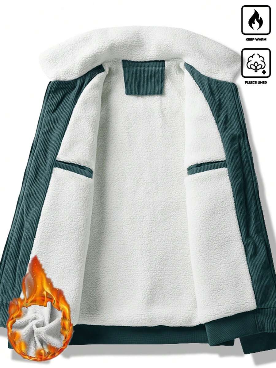 Manfinity Homme Men's Corduroy Thickened -Padded Coat For Autumn & Winter Men Winter Jacket Blue Corduroy Jacket Fleece Jacket Men Men Corduroy Jacket Men Thermal Lined Corduroy Jacket