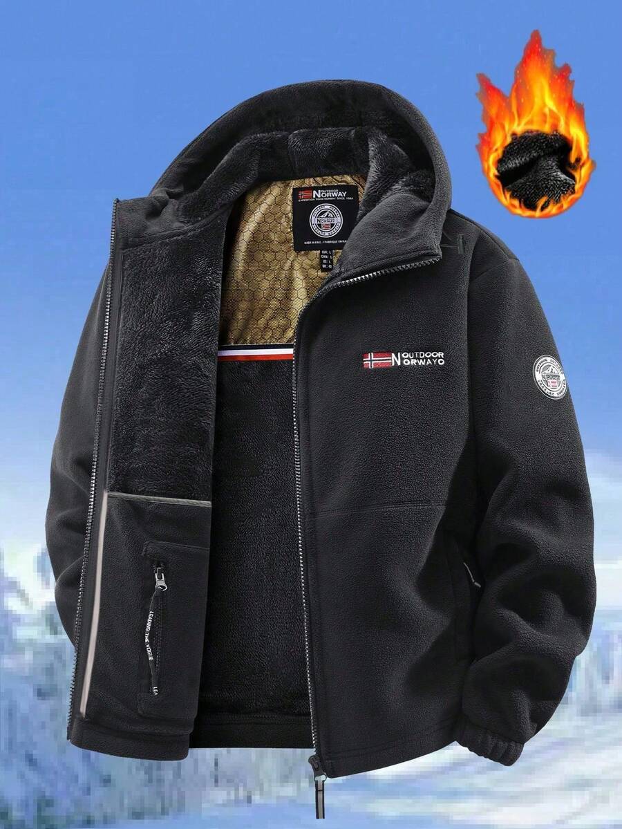 Men's Thermal Lined Sports Jacket, Vintage Fashion Casual Thick Outerwear For Autumn/Winter