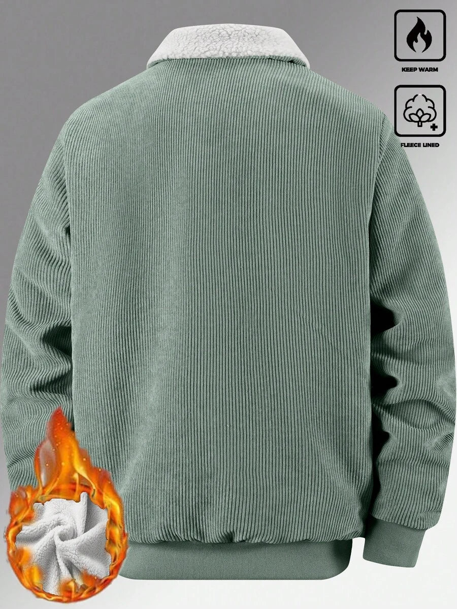 Manfinity Homme Men's Corduroy Thickened -Padded Coat For Autumn & Winter Men Winter Jacket Blue Corduroy Jacket Fleece Jacket Men Men Corduroy Jacket Men Thermal Lined Corduroy Jacket