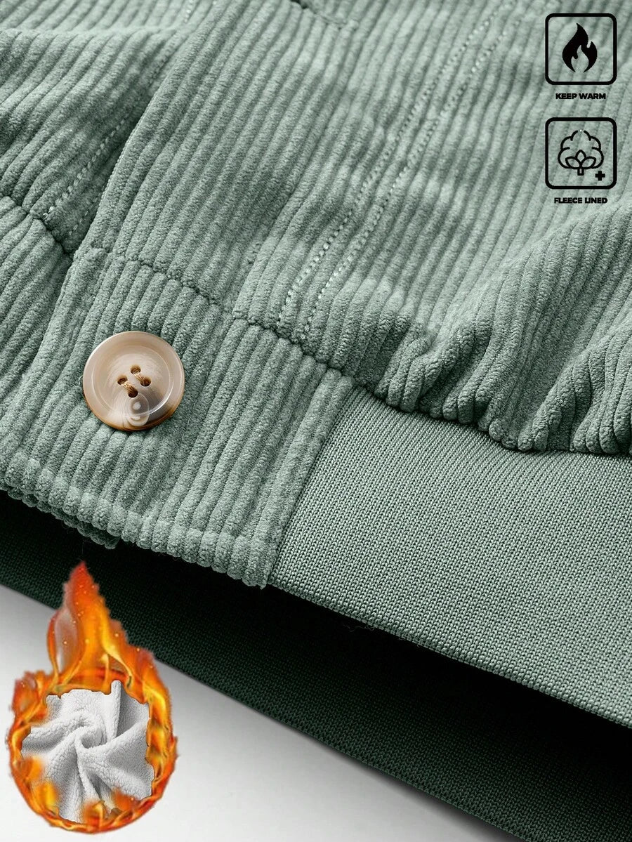 Manfinity Homme Men's Corduroy Thickened -Padded Coat For Autumn & Winter Men Winter Jacket Blue Corduroy Jacket Fleece Jacket Men Men Corduroy Jacket Men Thermal Lined Corduroy Jacket