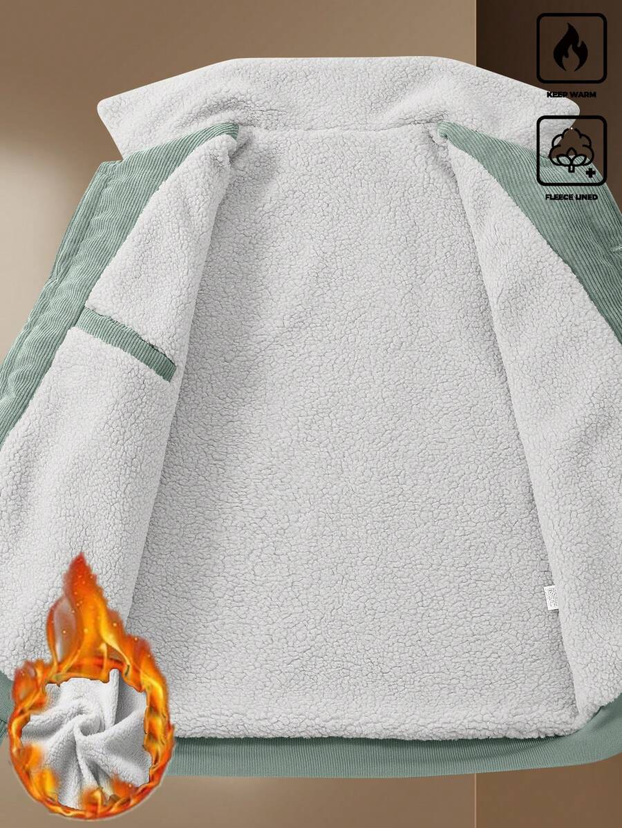 Manfinity Homme Men's Corduroy Thickened -Padded Coat For Autumn & Winter Men Winter Jacket Blue Corduroy Jacket Fleece Jacket Men Men Corduroy Jacket Men Thermal Lined Corduroy Jacket