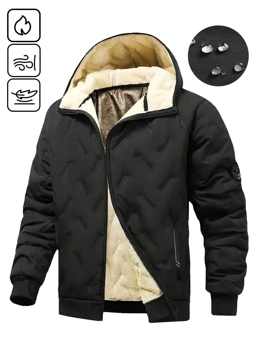Manfinity Homme Men's Solid Color Casual Hooded Long Sleeve Fleece Jacket Winter Jacket Men Winter Jacket Cold Weather Clothes Men Mens Outerwear