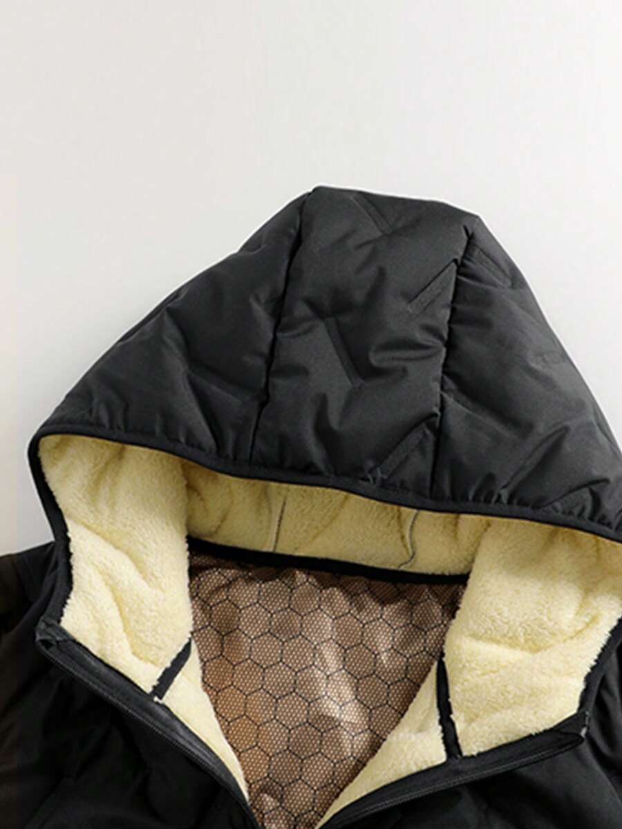 Manfinity Homme Men's Solid Color Casual Hooded Long Sleeve Fleece Jacket Winter Jacket Men Winter Jacket Cold Weather Clothes Men Mens Outerwear