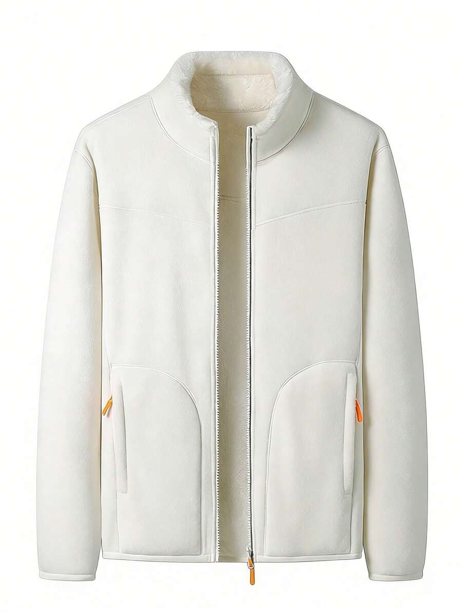 Men's Polar Fleece Outdoor Jacket, Lightweight Soft Winter Thermal Coat, Windproof Zip Up Outerwear With Pockets For Cold Weather Activities, Warm & Functional Design For Daily Wear The Perfect Birthday Gift For Your Husband Or Boyfriend.