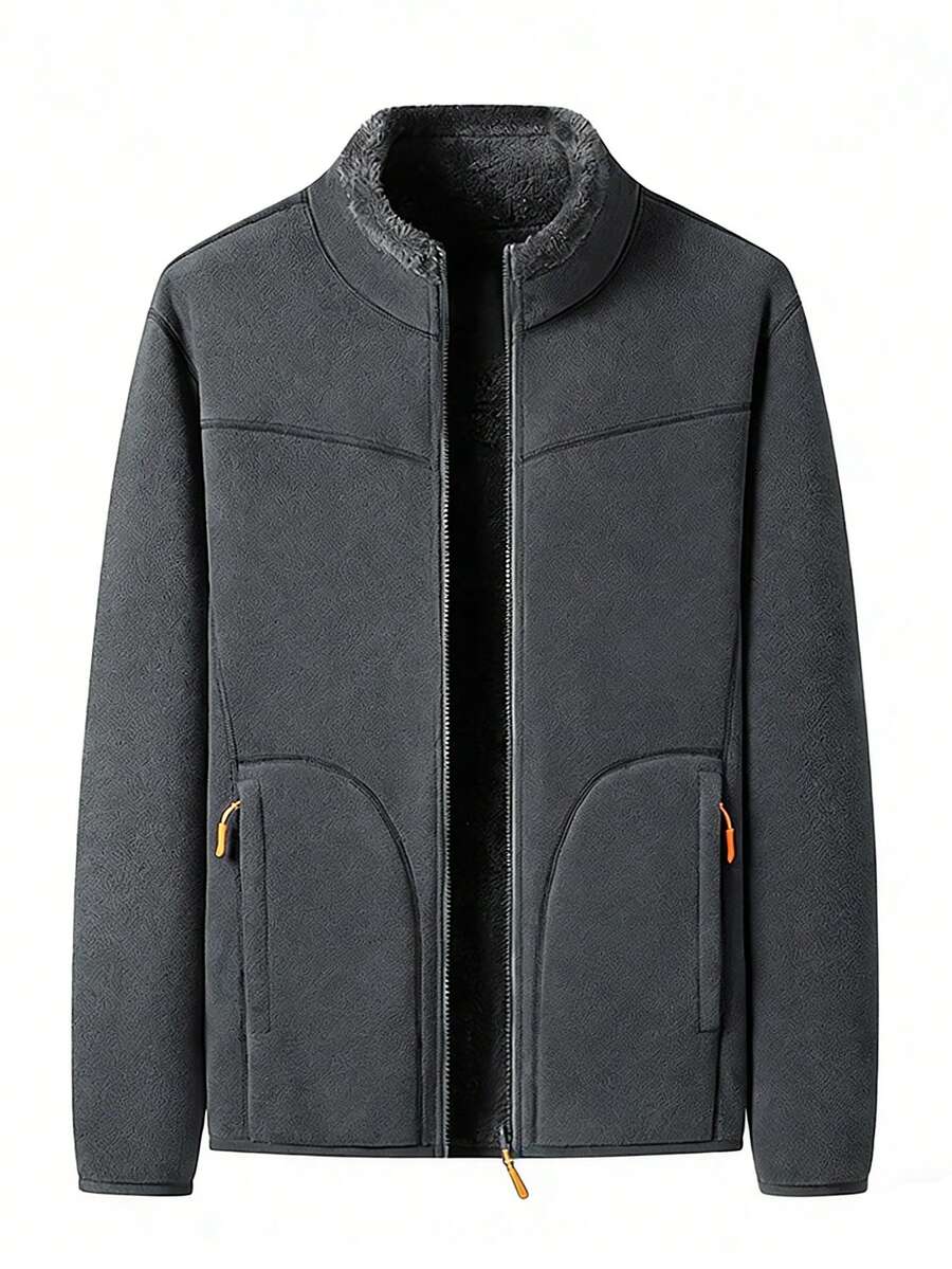 Men's Polar Fleece Outdoor Jacket, Lightweight Soft Winter Thermal Coat, Windproof Zip Up Outerwear With Pockets For Cold Weather Activities, Warm & Functional Design For Daily Wear The Perfect Birthday Gift For Your Husband Or Boyfriend.