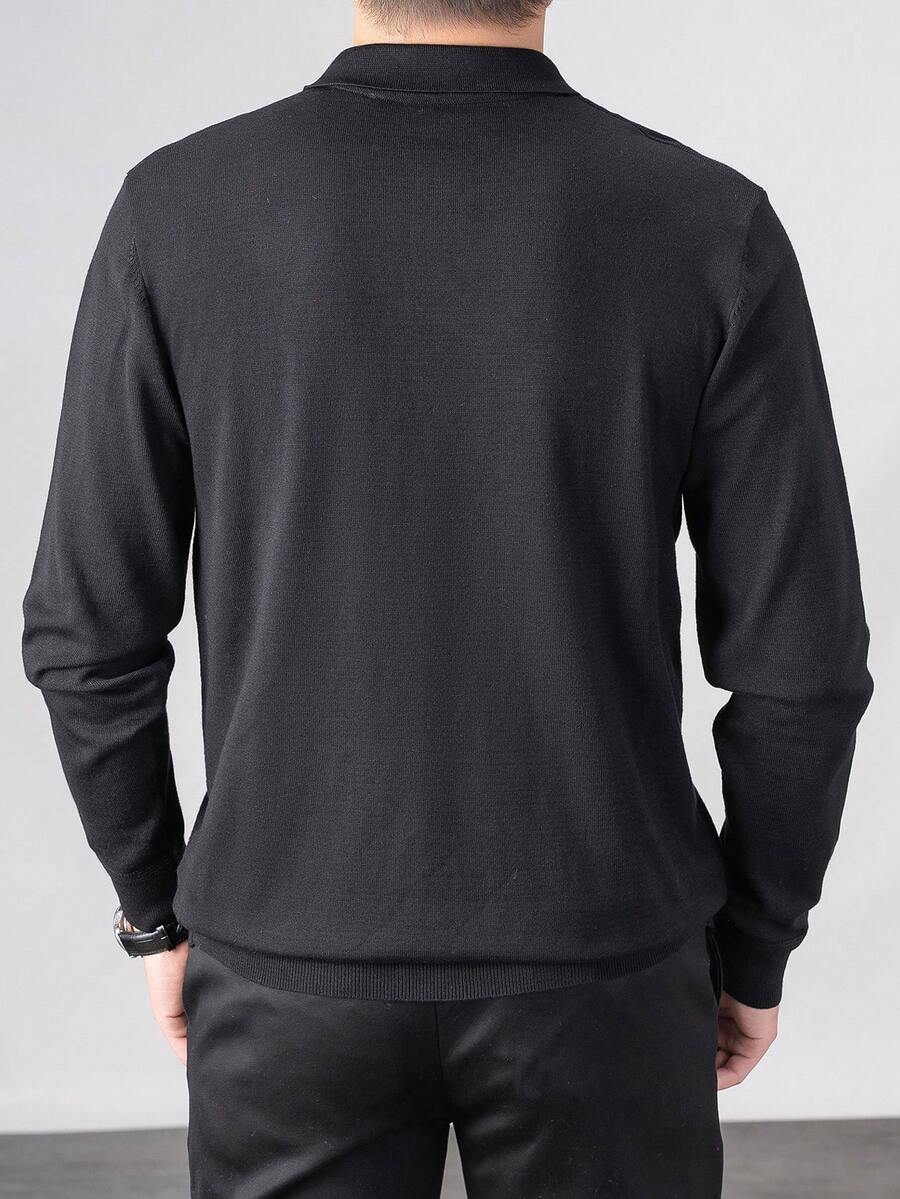 Vintage Collar Knit Polo Sweater For Men, Heavyweight Textured Pullover, Fashionable Casual Outerwear